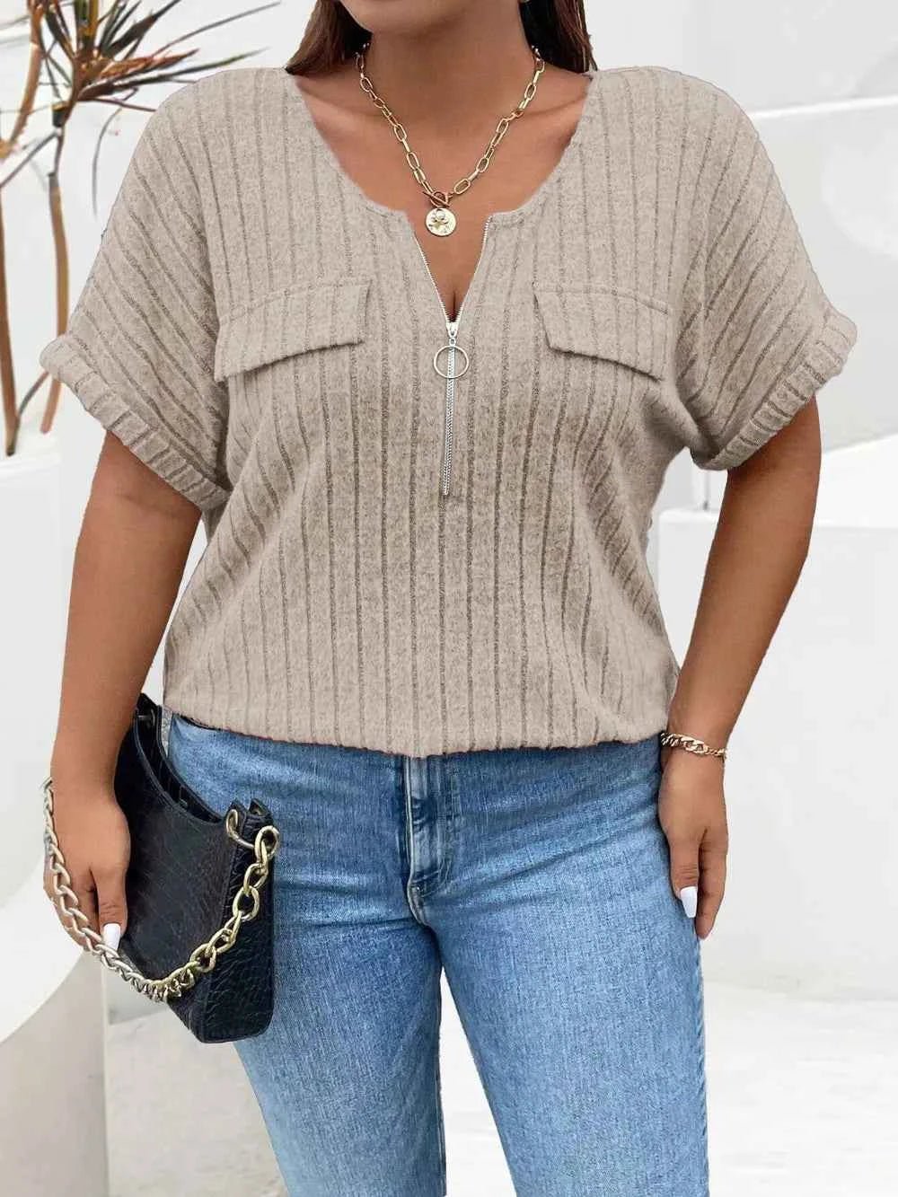 Plus Size Half Zip Short Sleeve T-Shirt - Excel Merchandise