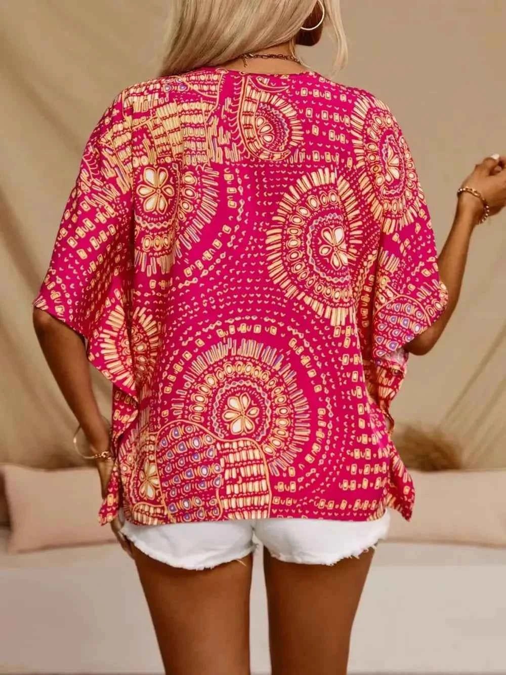 Printed V-Neck Half Sleeve Top - Excel Merchandise
