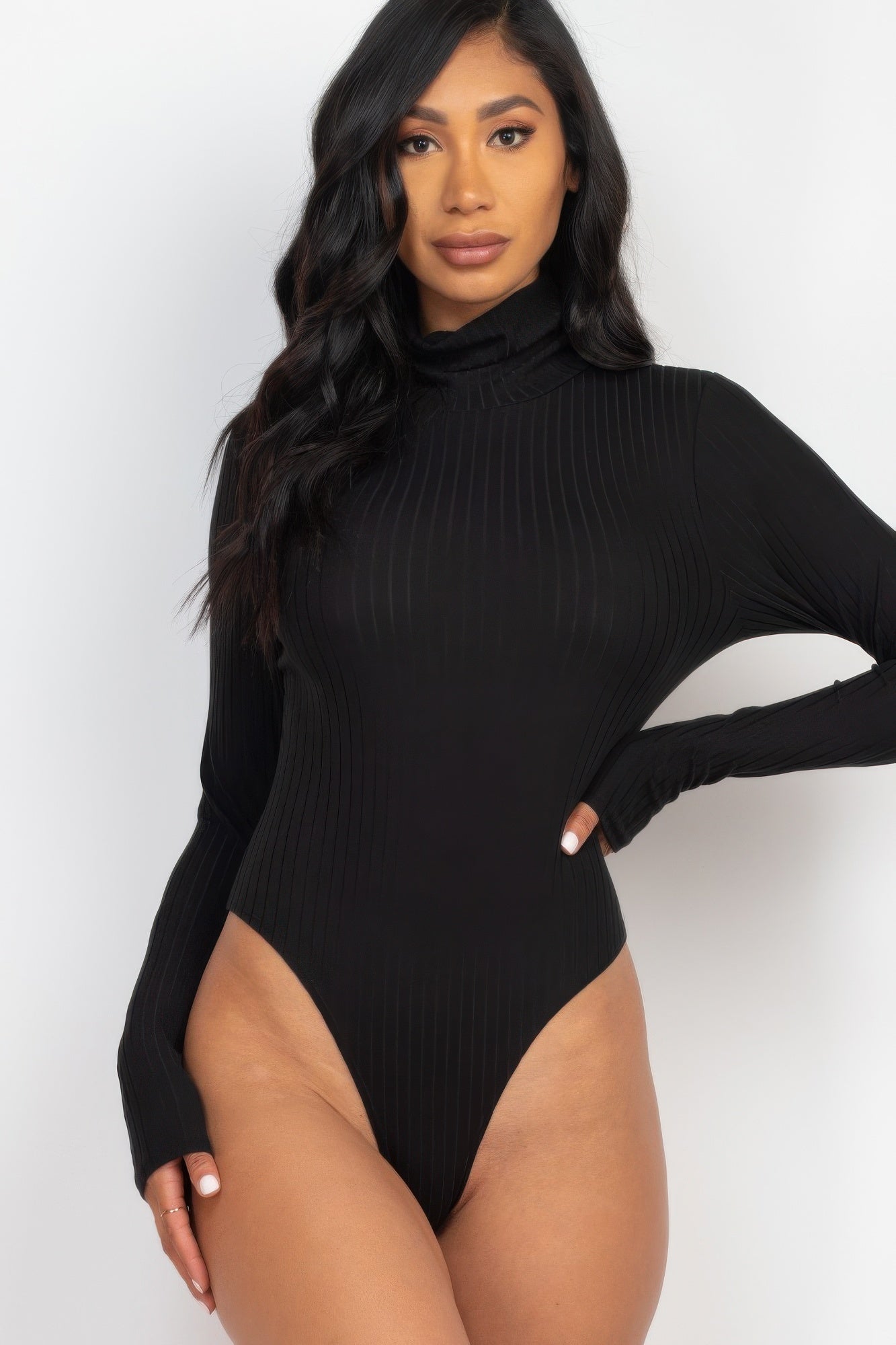 Ribbed Turtle Neck Long Sleeve Bodysuit - Excel Merchandise