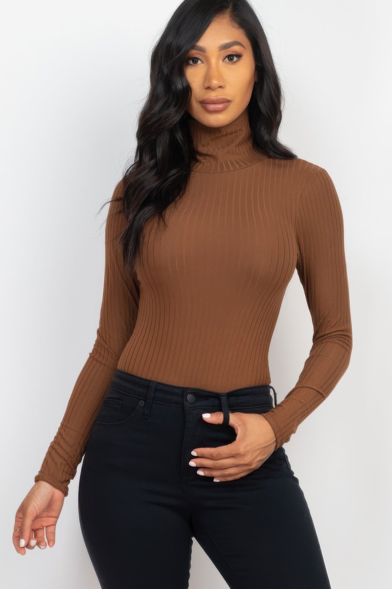 Ribbed Turtle Neck Long Sleeve Bodysuit - Excel Merchandise