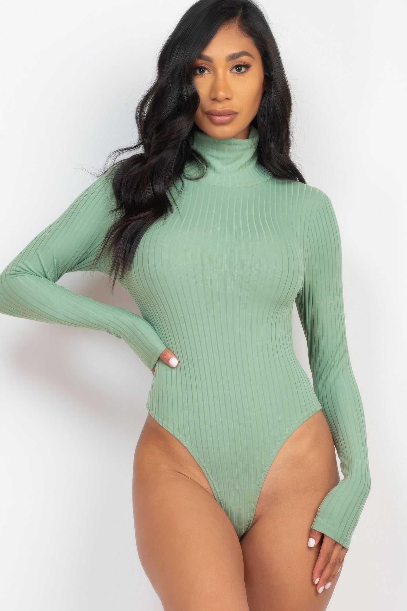 Ribbed Turtle Neck Long Sleeve Bodysuit - Excel Merchandise