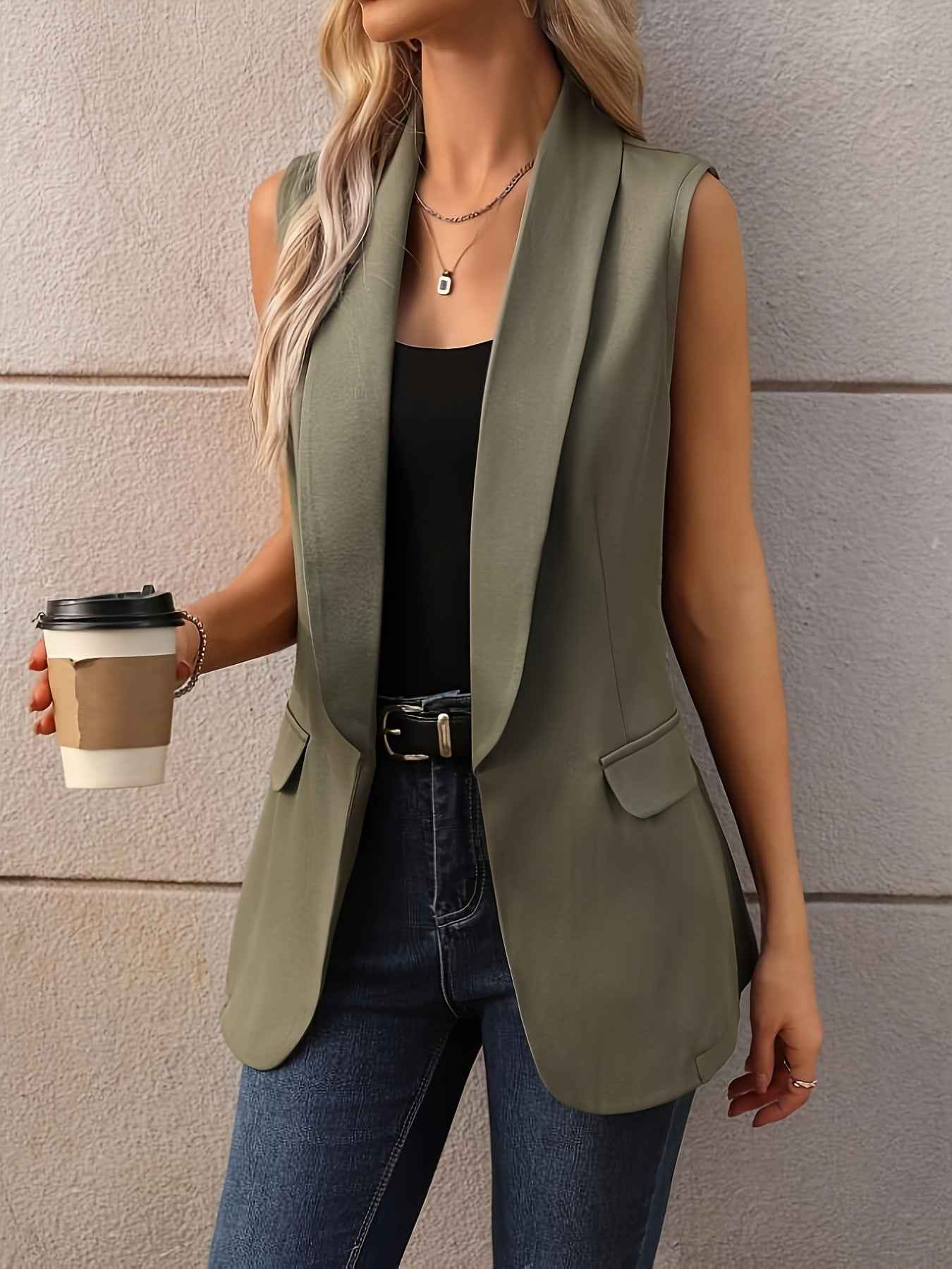 Sleeveless Shawl Collar Vest Coat - Excel Merchandise