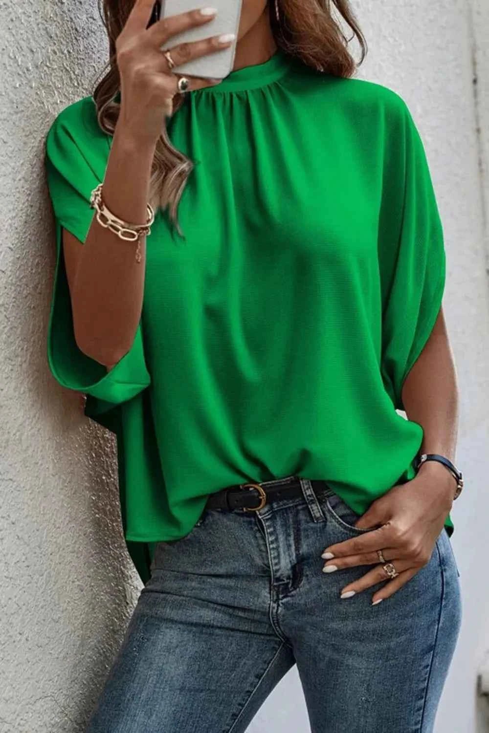 Tie Back Slit Half Sleeve Blouse - Excel Merchandise
