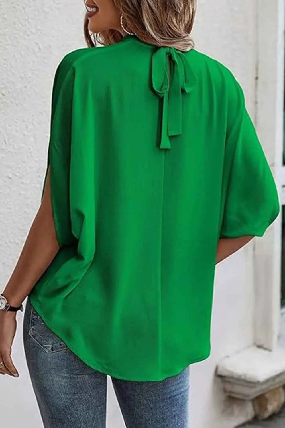 Tie Back Slit Half Sleeve Blouse - Excel Merchandise