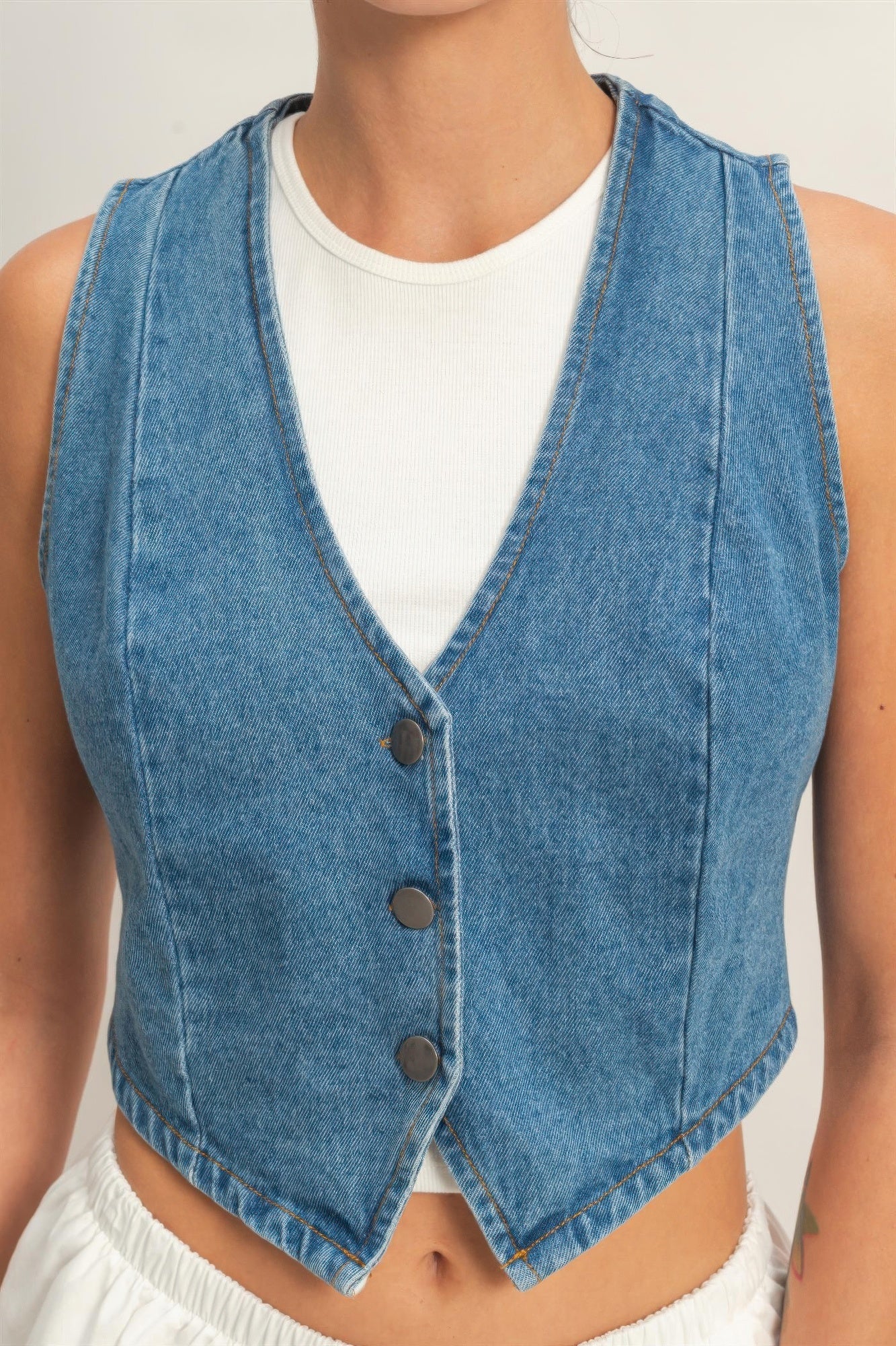 V-neck Sleeveless Denim Vest - Excel Merchandise